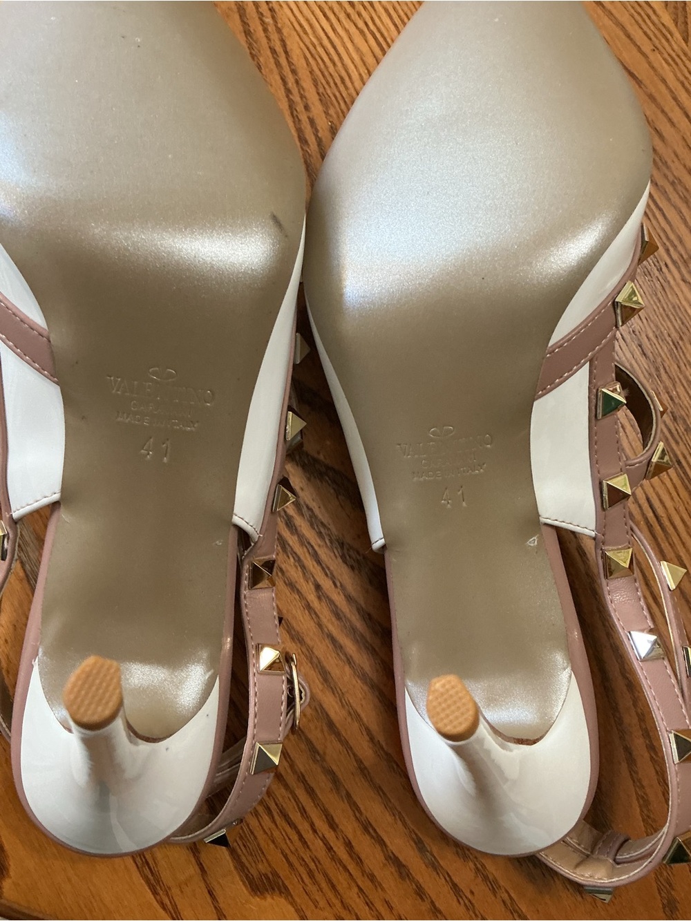 Valentino White and Tan Rockstud Heels - Picture 7 of 9